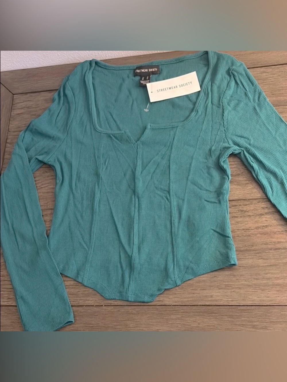 NWT [Streetwear Society] Teal Green Ribbed Long Sleeve “Corset” Top Women’s Sz M